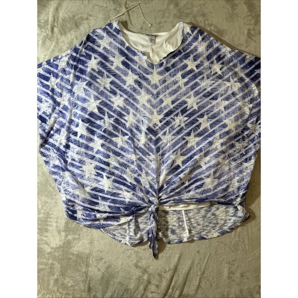 Women’s Catherine’s Blouse Tie Up Blue White Stars Plus 5X - Picture 4 of 9